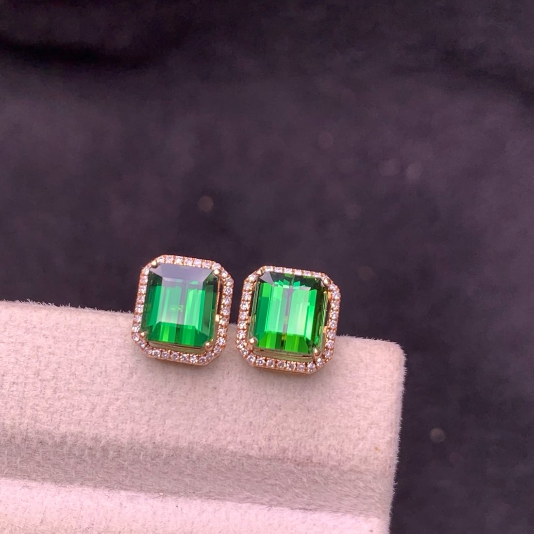 14k Gold 3.8 Ct Natural Tourmaline & Diamond Earrings - 7
