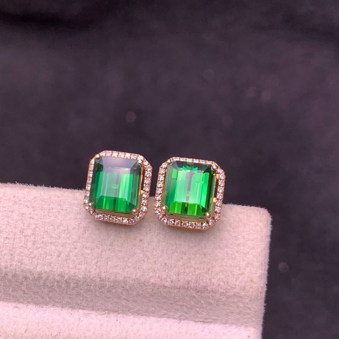 14k Gold 3.8 Ct Natural Tourmaline & Diamond Earrings - 8