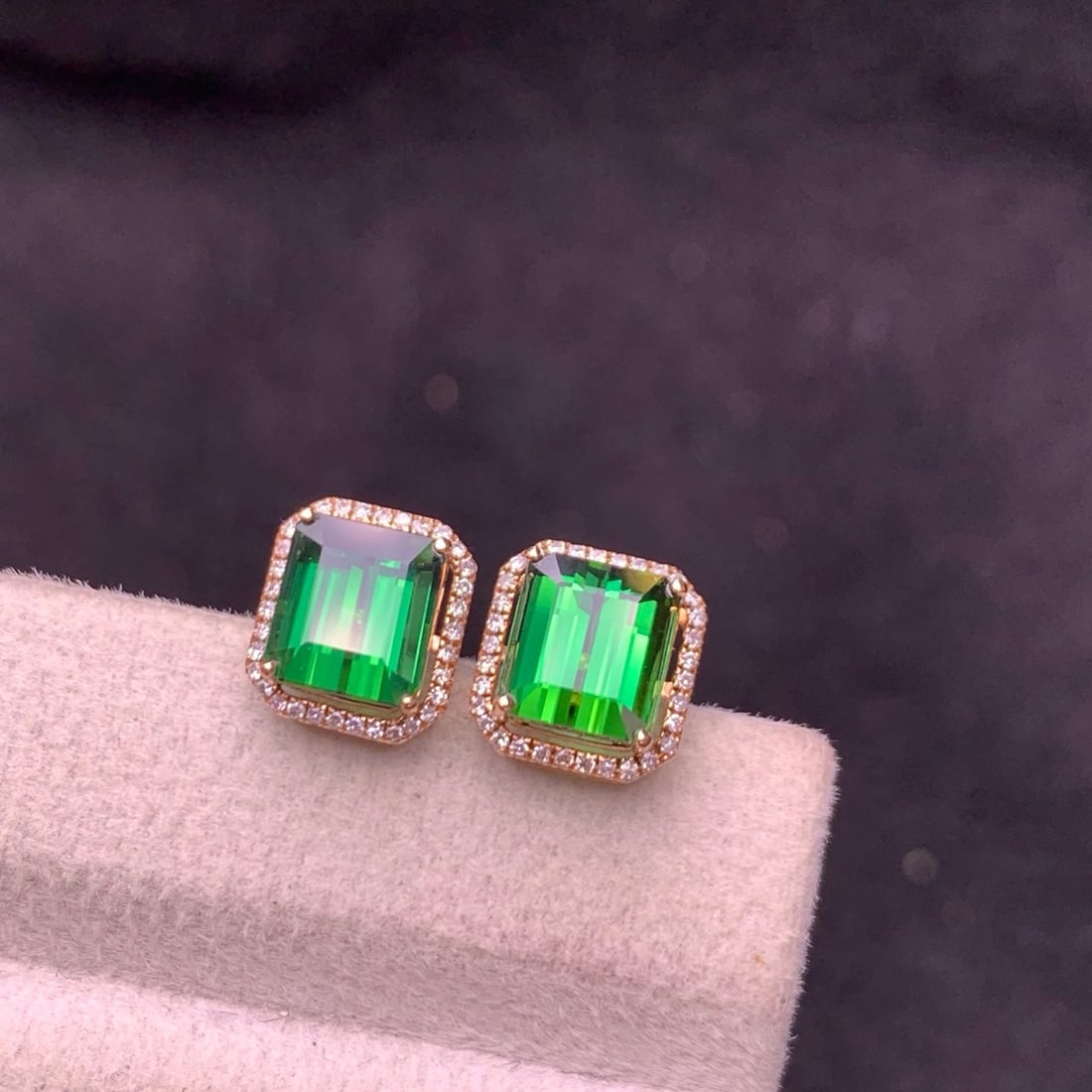 14k Gold 3.8 Ct Natural Tourmaline & Diamond Earrings - 9