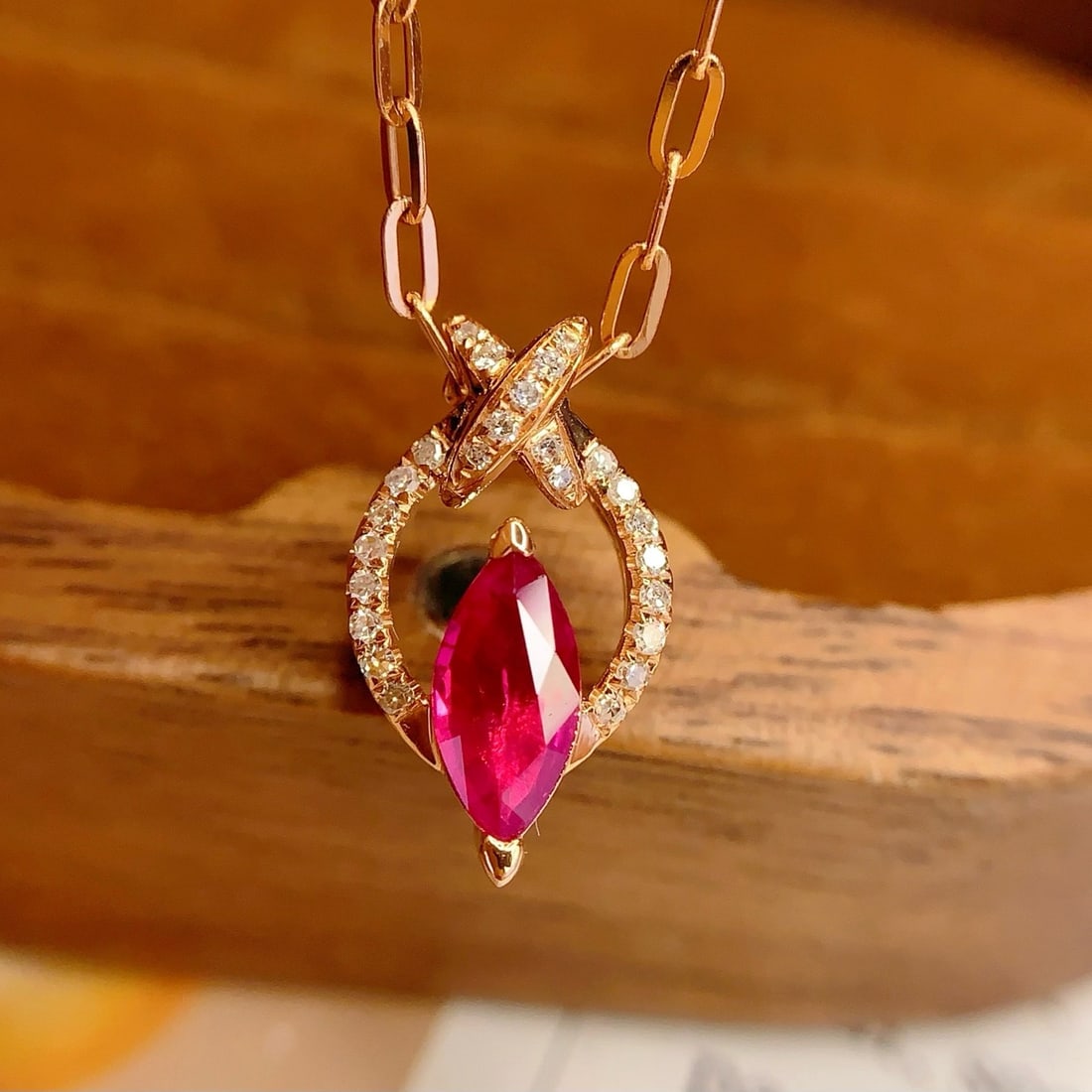 14k Gold 0.85 Ct Natural Ruby & Diamond Pendant( Without Chain ) - 3
