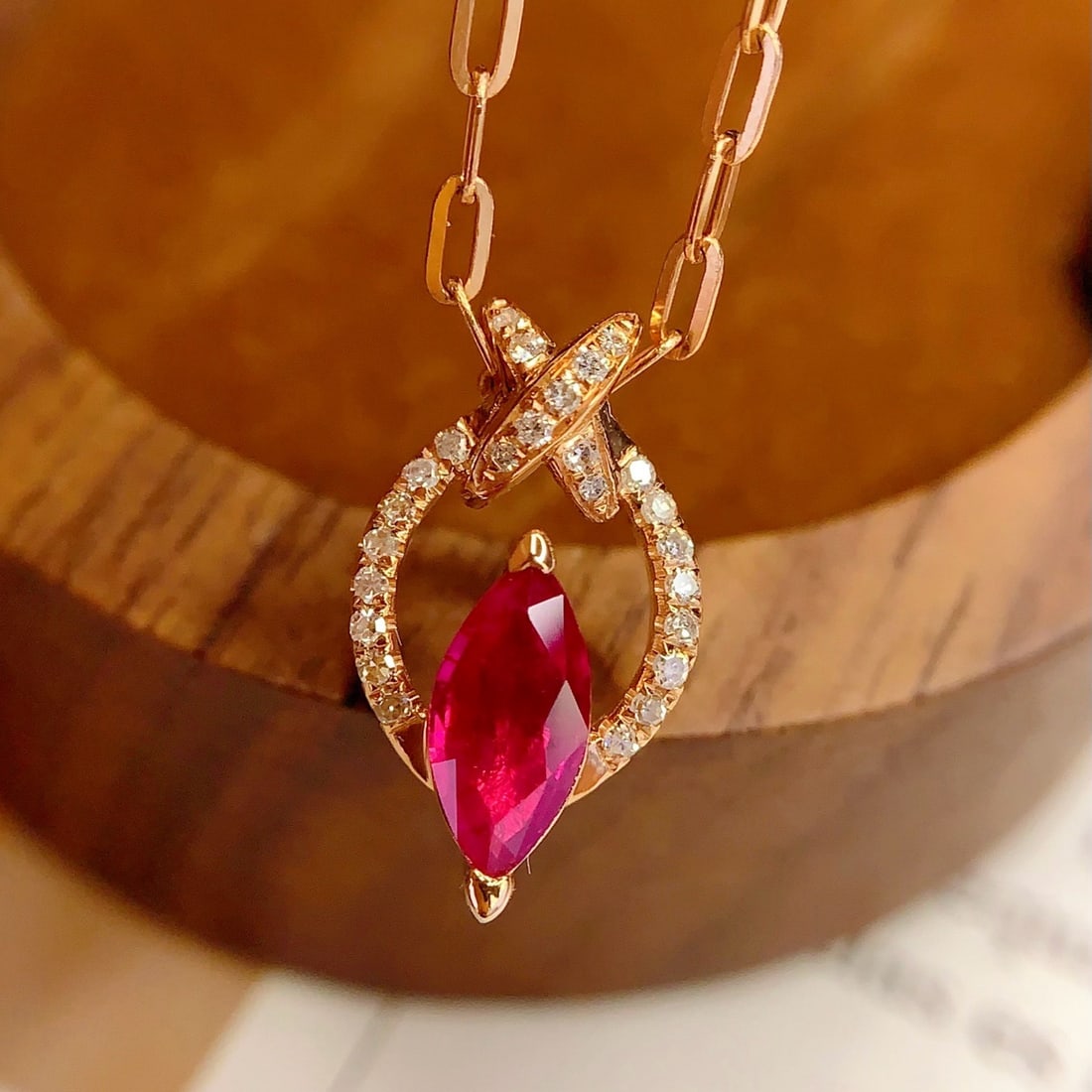 14k Gold 0.85 Ct Natural Ruby & Diamond Pendant( Without Chain ) - 5