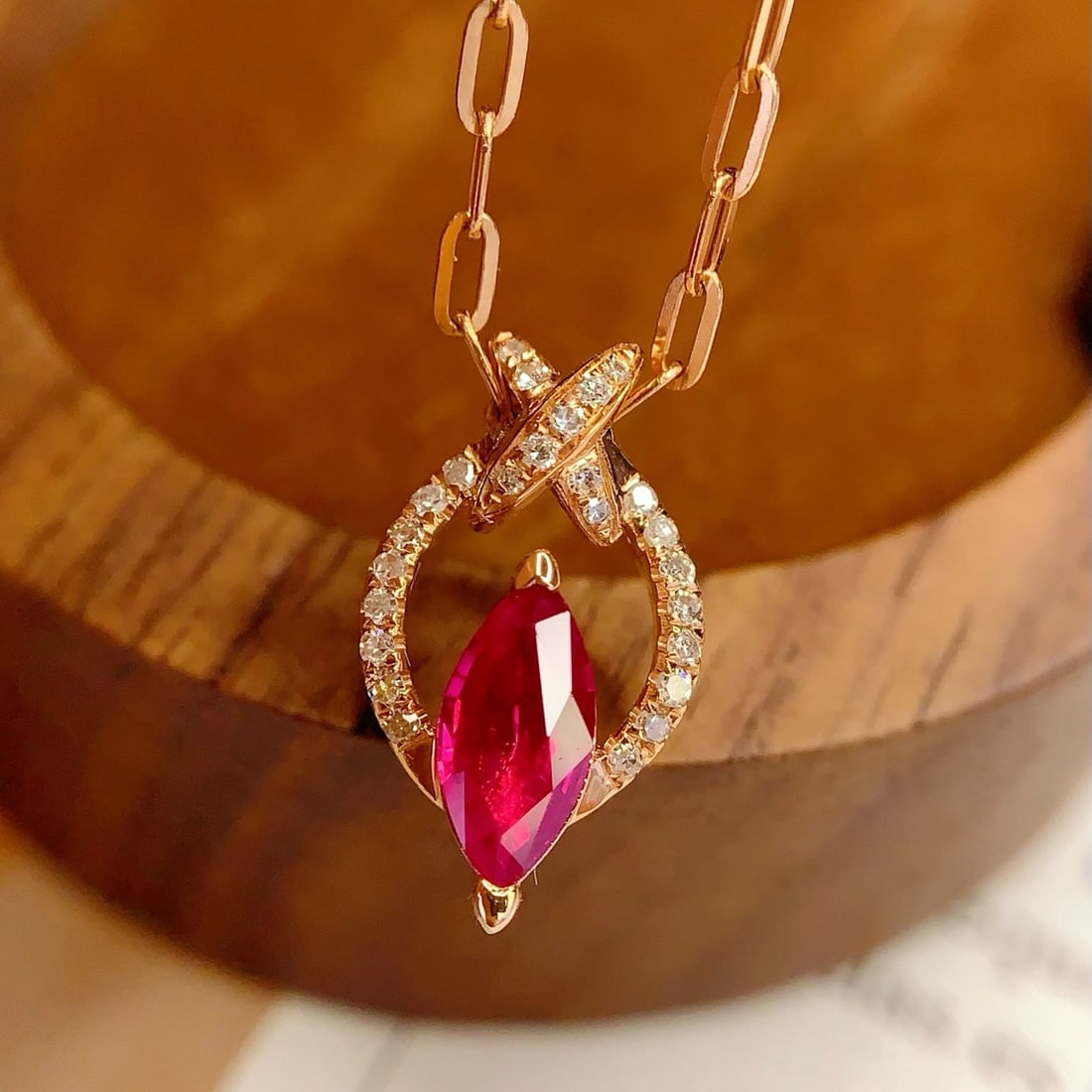 14k Gold 0.85 Ct Natural Ruby & Diamond Pendant( Without Chain ) - 6