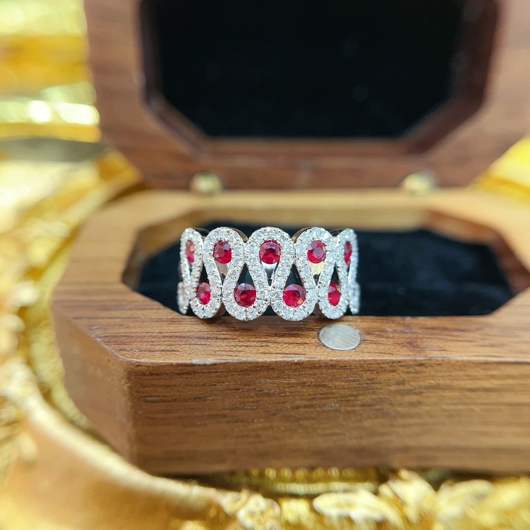 14k Gold 0.97 Ctw Natural Ruby & Diamond Ring: Ref:231180435 // gold content:14k gold // ring size:7. 25us // // main gemstone:ruby // shape:round // carat weight:0. 57ct // color:red // treatment:natural // cut grade:g // // adjacent gemstone 2