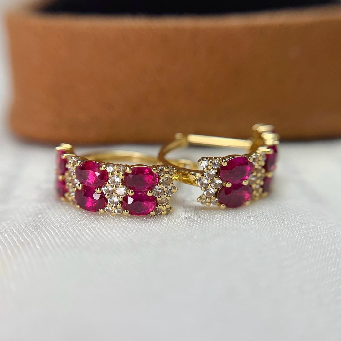 14k Gold 2.40 Ct Natural Ruby & Sapphire Earrings - 2