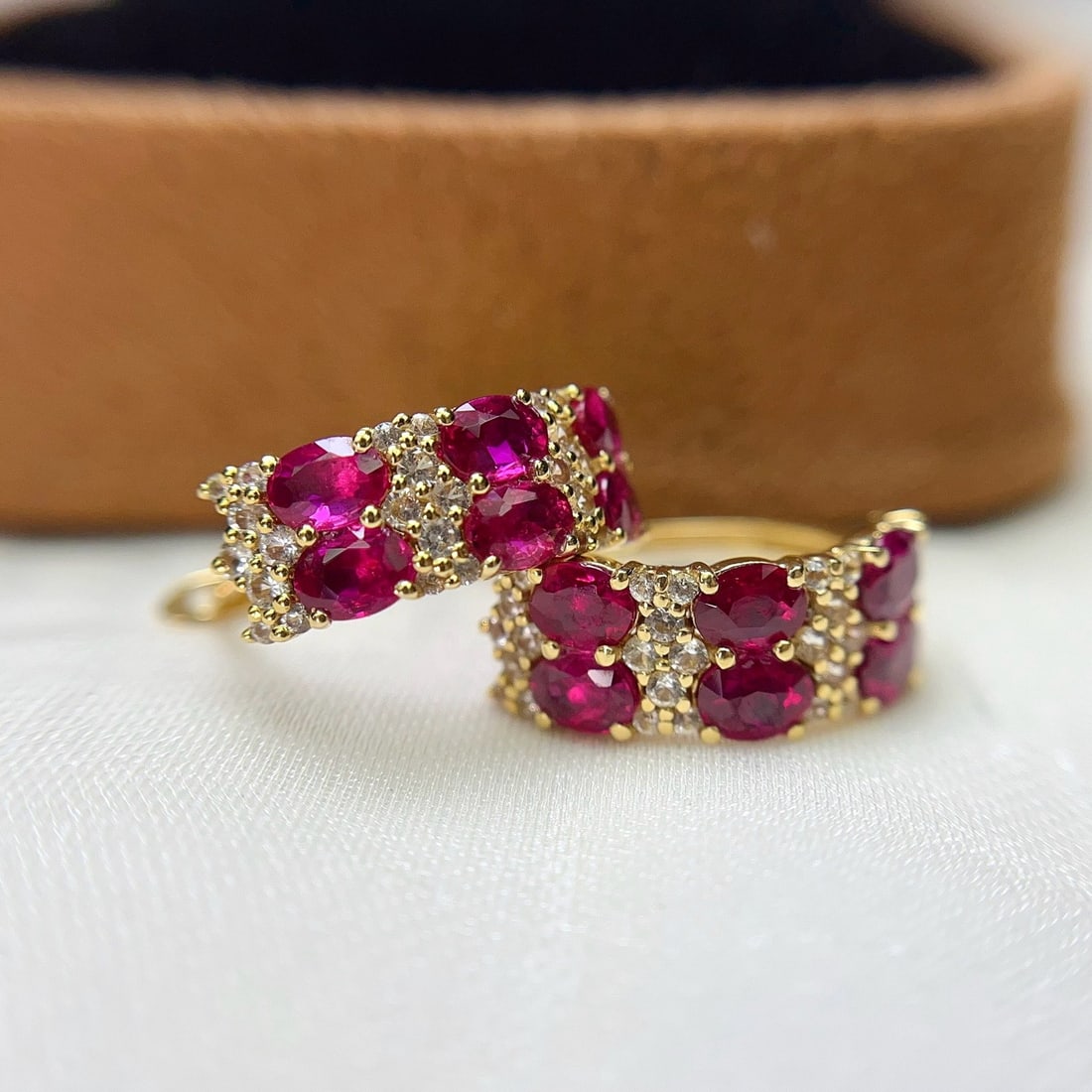 14k Gold 2.40 Ct Natural Ruby & Sapphire Earrings - 3
