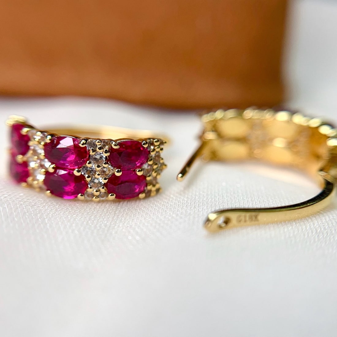 14k Gold 2.40 Ct Natural Ruby & Sapphire Earrings - 4