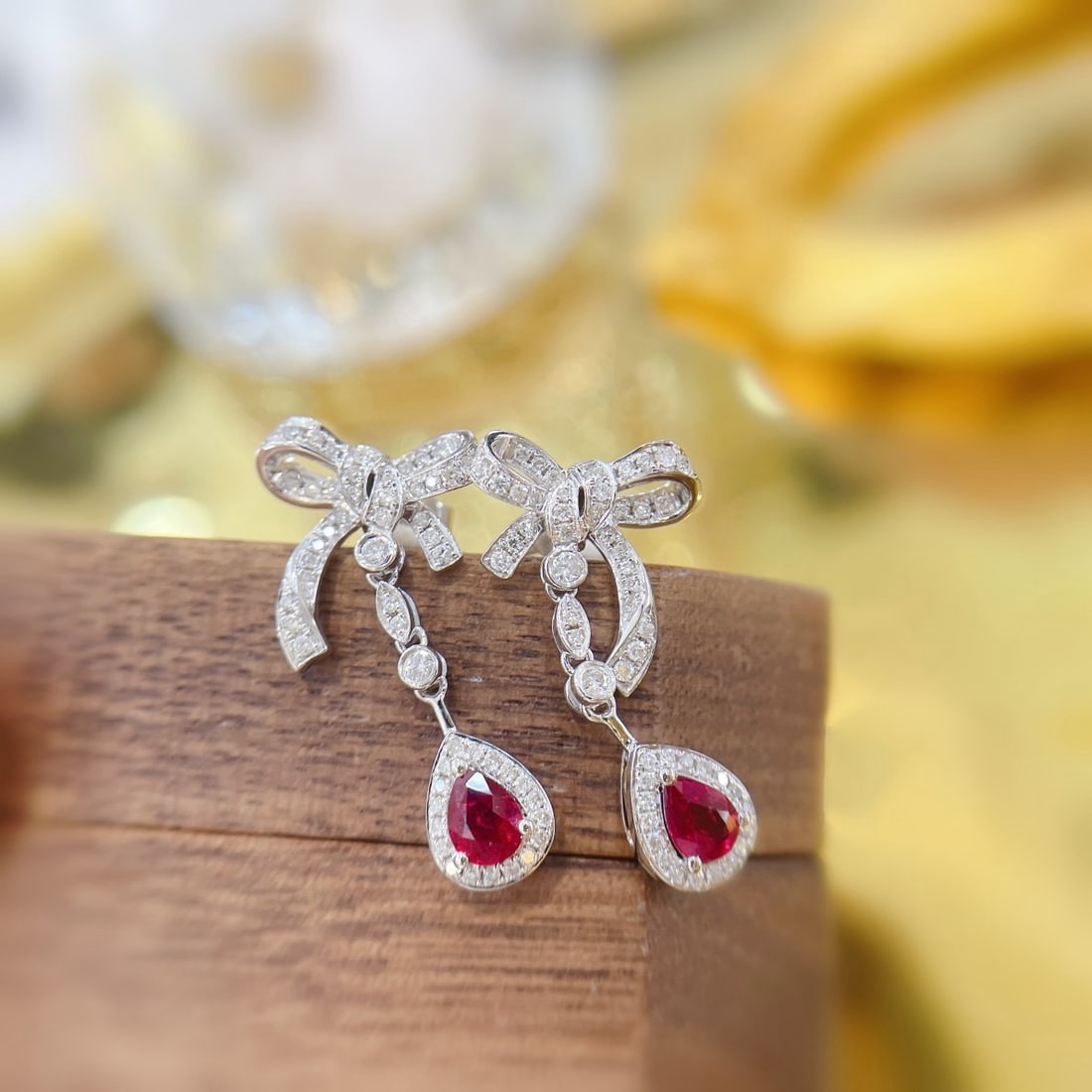 14k Gold 0.92 Ctw Natural Ruby & Diamond Earrings - 4