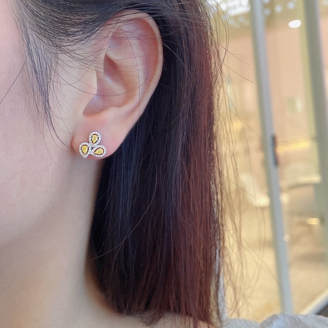 14k Gold 0.55 Ctw Natural Yellow Diamond & Diamond Earrings - 4
