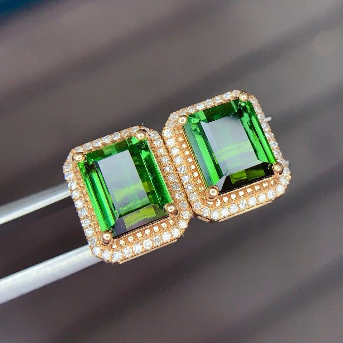 14k Gold 4.5 Ct Natural Tourmaline & Diamond Earrings - 2