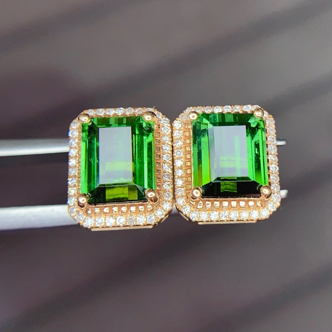 14k Gold 4.5 Ct Natural Tourmaline & Diamond Earrings - 5