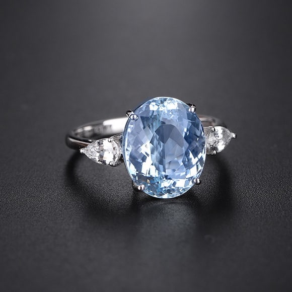 14k Gold 4.71 Ctw Natural Aquamarine & Sapphire Ring - 2