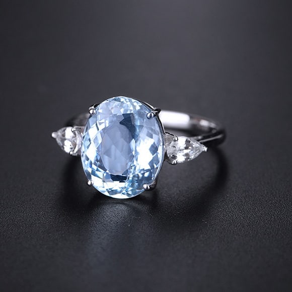 14k Gold 4.71 Ctw Natural Aquamarine & Sapphire Ring - 3