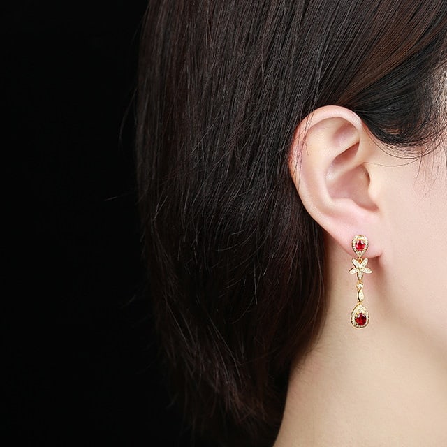 14k Gold 1.47 Ctw Natural Ruby & Diamond Earrings - 5