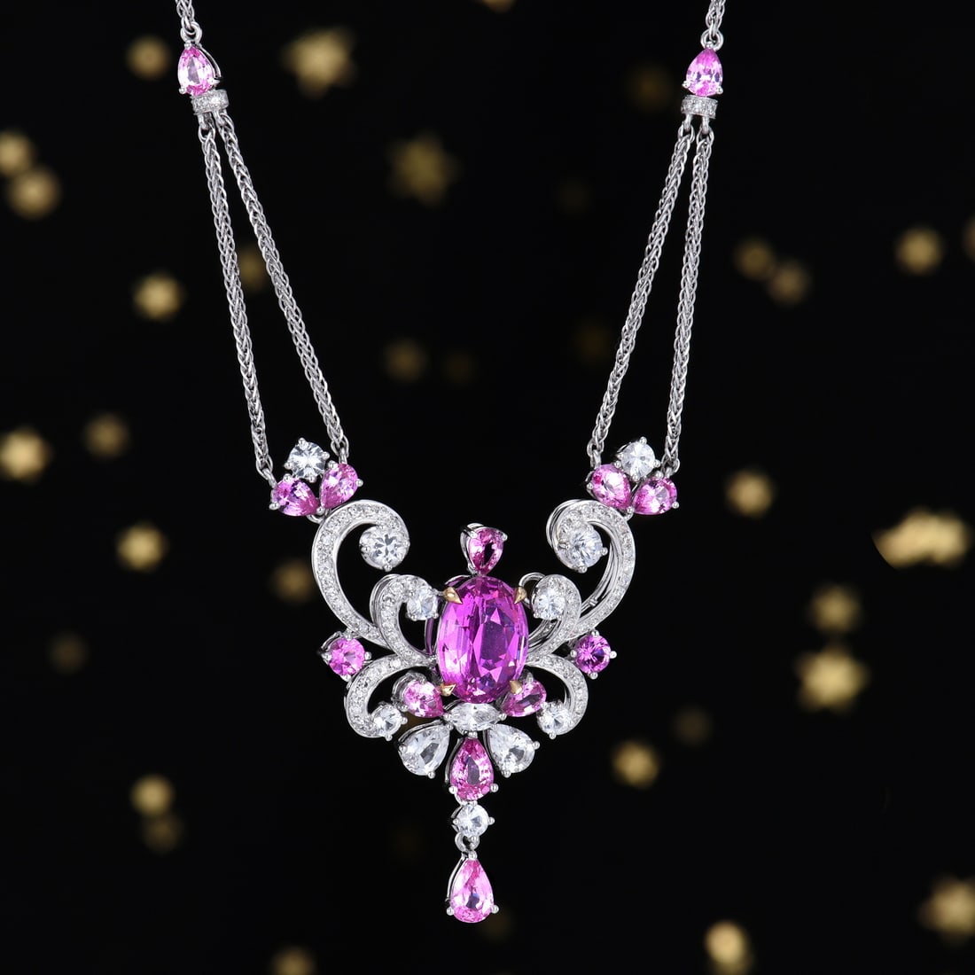 14k Gold 2.25 Ctw Natural Sapphire & Diamond Necklace - 3
