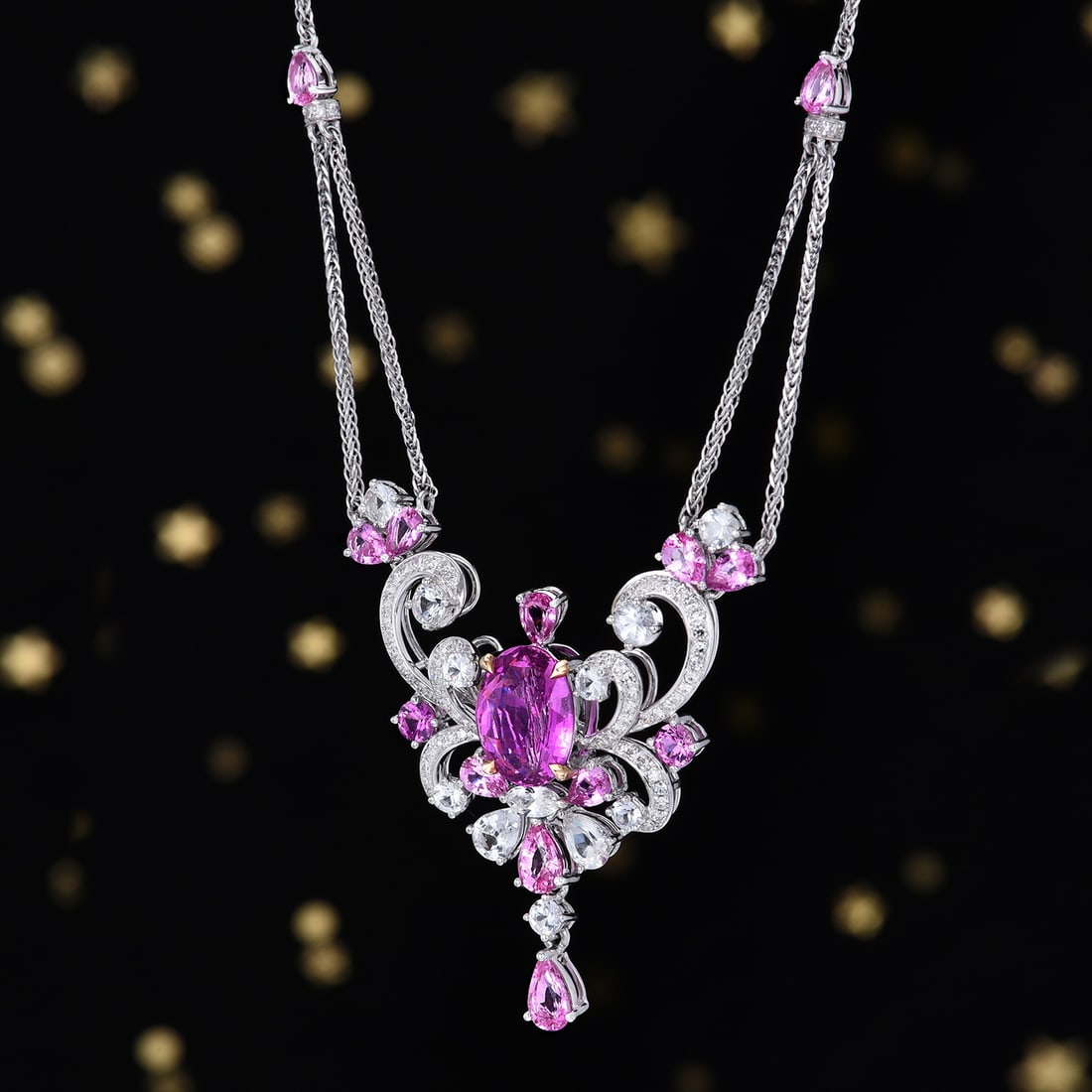 14k Gold 2.25 Ctw Natural Sapphire & Diamond Necklace - 7
