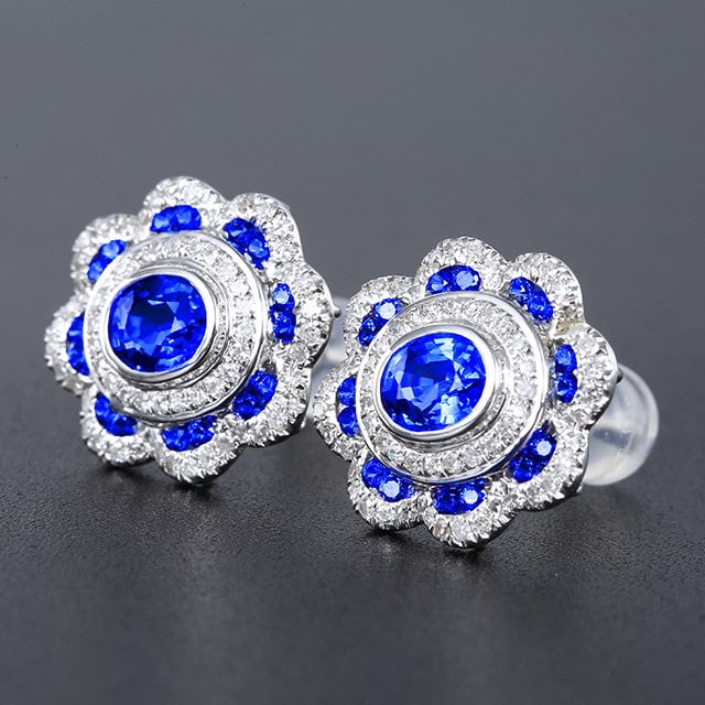14k Gold 1.77 Ctw Natural Sapphire & Diamond Earrings - 2