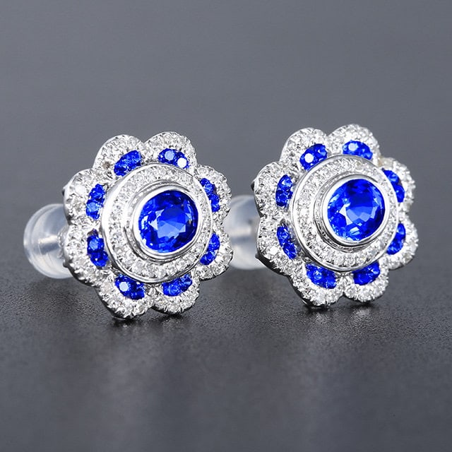 14k Gold 1.77 Ctw Natural Sapphire & Diamond Earrings - 3