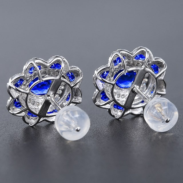 14k Gold 1.77 Ctw Natural Sapphire & Diamond Earrings - 4