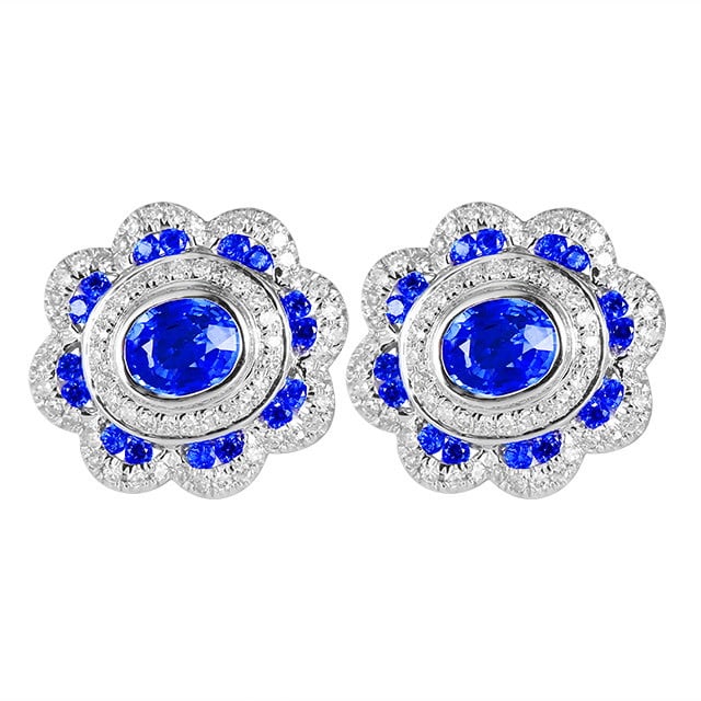 14k Gold 1.77 Ctw Natural Sapphire & Diamond Earrings - 5