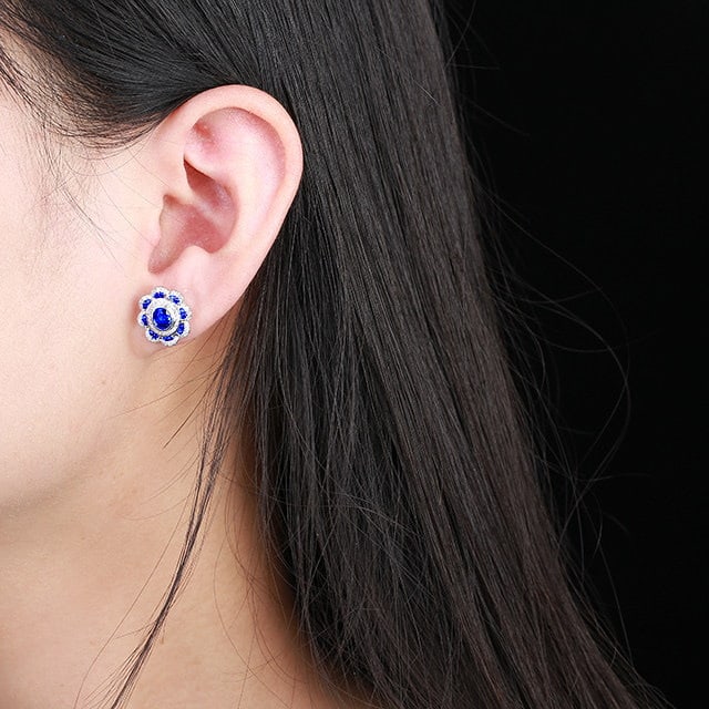 14k Gold 1.77 Ctw Natural Sapphire & Diamond Earrings - 6