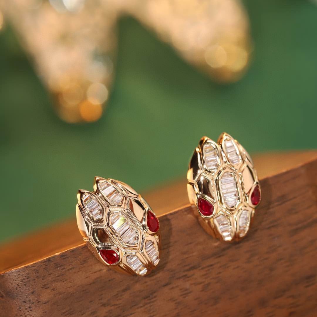 14k Gold 0.72 Ctw Natural Ruby & Diamond & Snake Earrings - 6