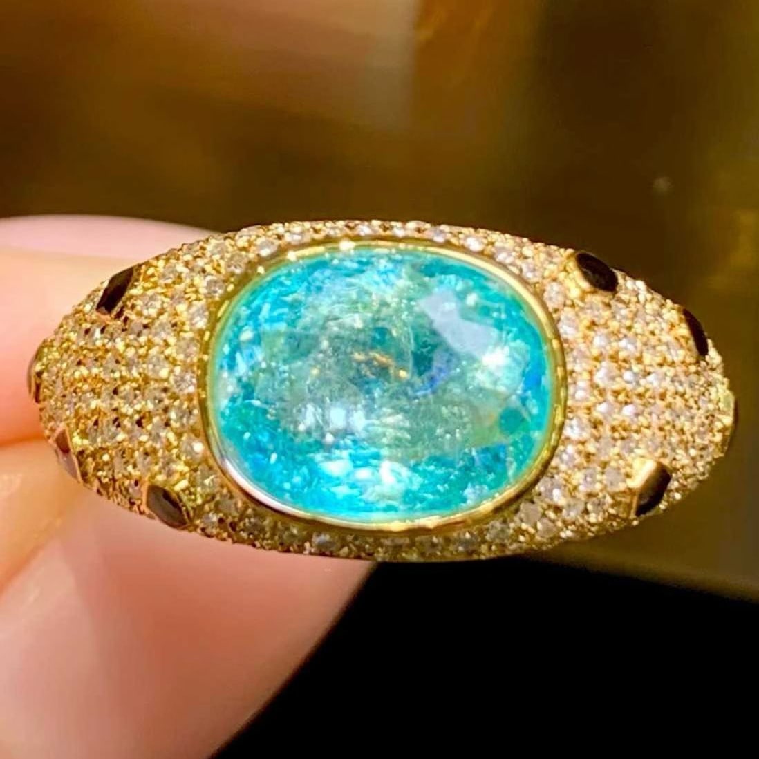 14k Gold 1.95 Ct Natural Paraiba Tourmaline & Diamond Ring - 2