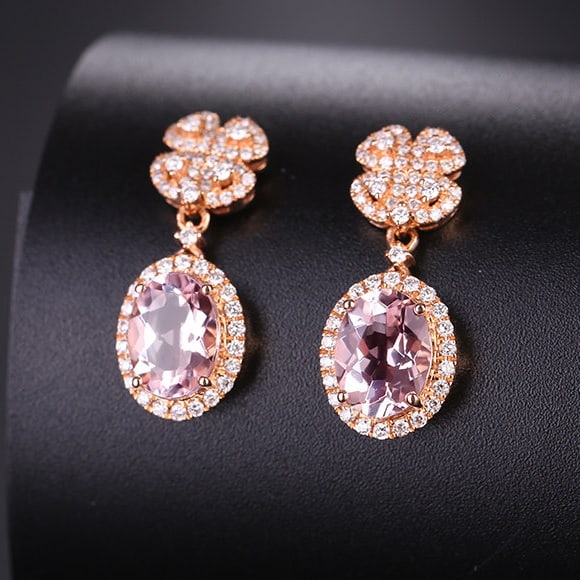 14k Gold 2.14 Ctw Natural Morganite & Diamond Earrings - 3