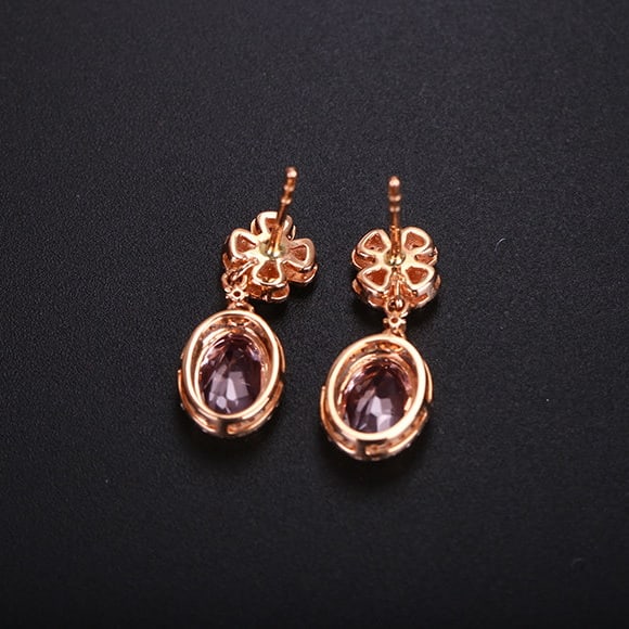 14k Gold 2.14 Ctw Natural Morganite & Diamond Earrings - 5