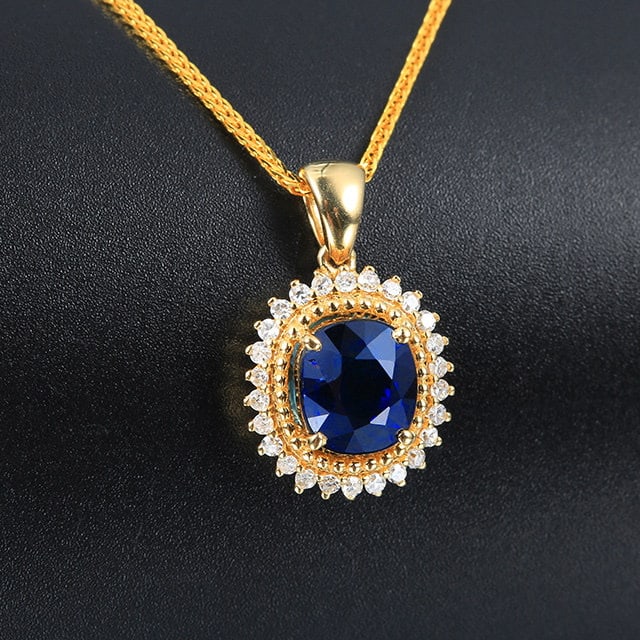 14k Gold 1.61 Ctw Natural Sapphire & Diamond Pendant( Without Chain ) - 3