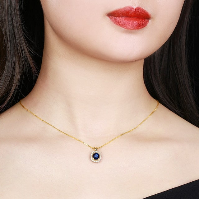 14k Gold 1.61 Ctw Natural Sapphire & Diamond Pendant( Without Chain ) - 5