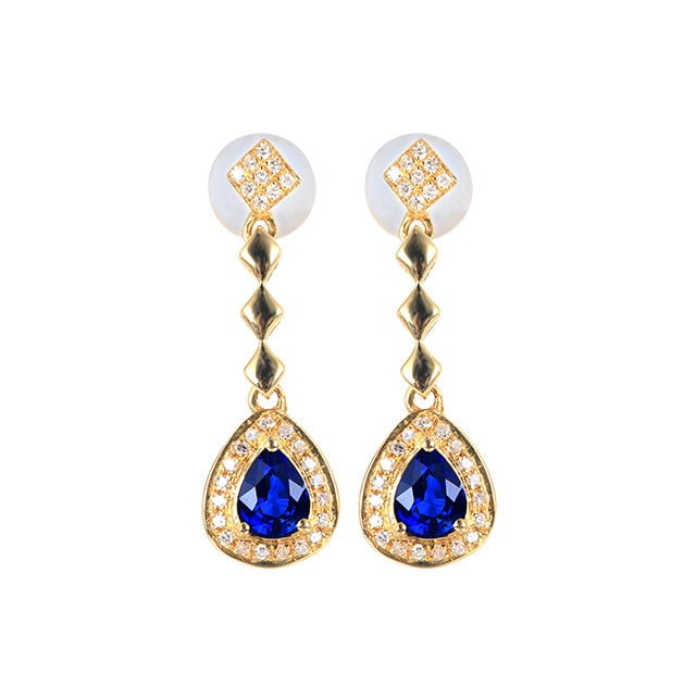 14k Gold 0.78 Ctw Natural Sapphire & Diamond Earrings - 5
