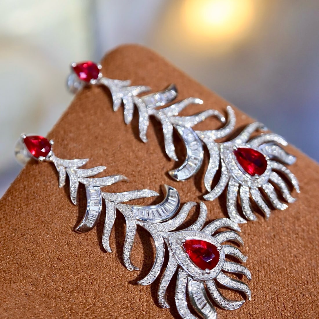 14k Gold 3.13 Ctw Vivid Red Natural Ruby & Diamond Earrings - 2