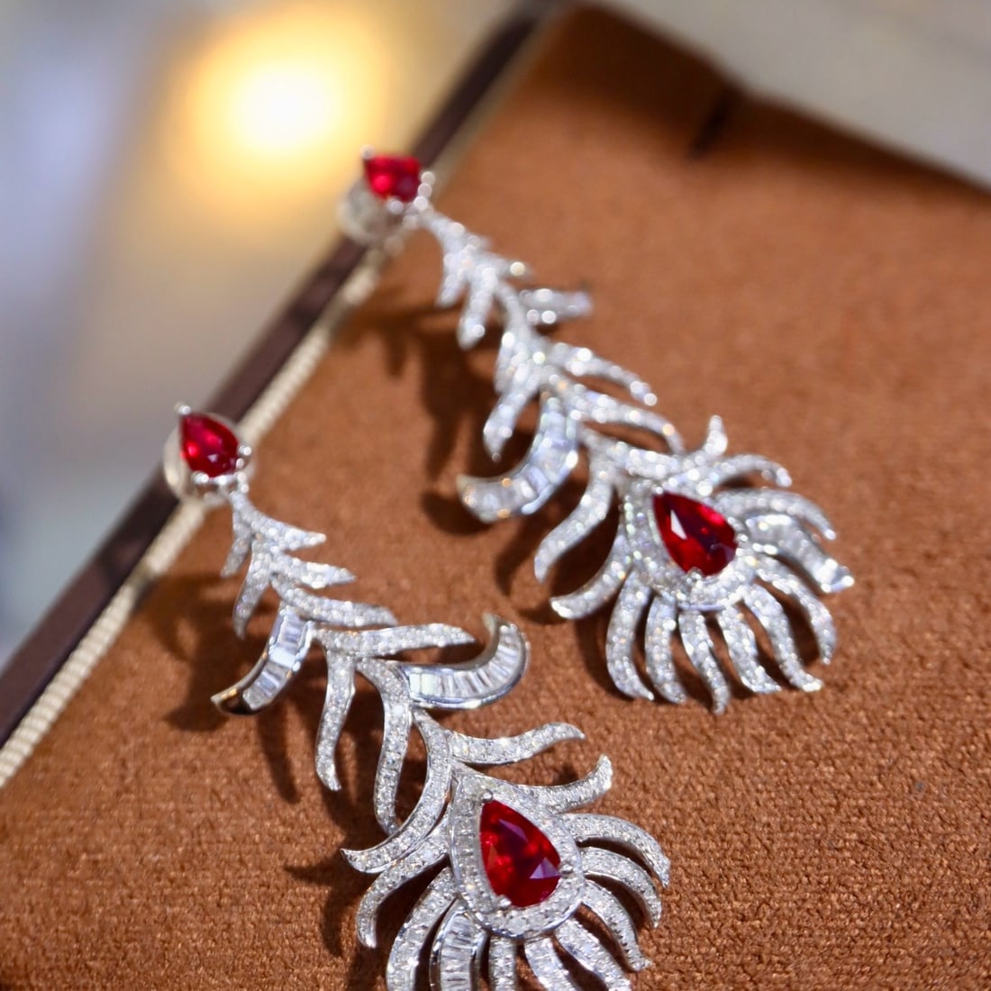 14k Gold 3.13 Ctw Vivid Red Natural Ruby & Diamond Earrings - 3