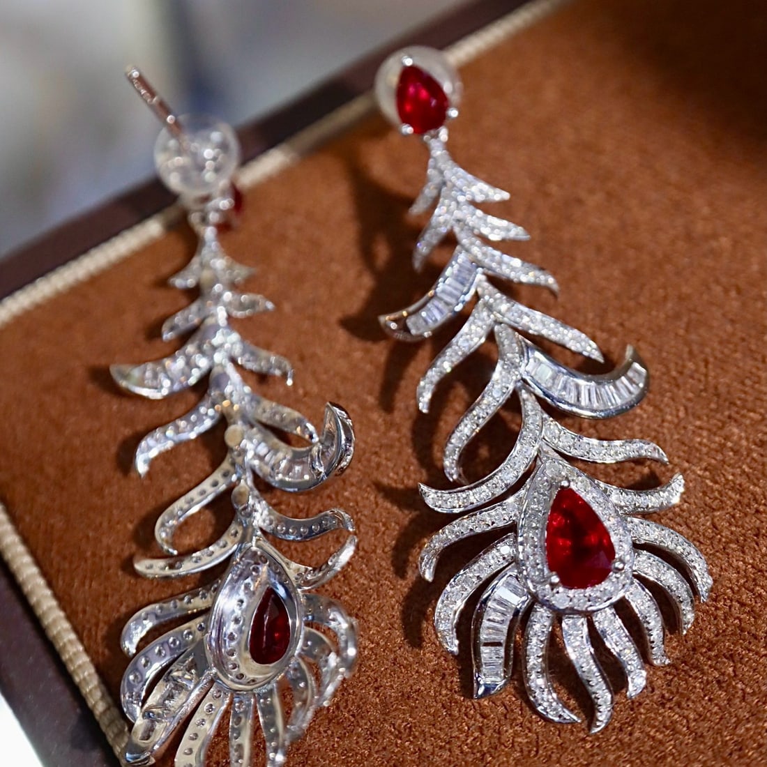 14k Gold 3.13 Ctw Vivid Red Natural Ruby & Diamond Earrings - 4