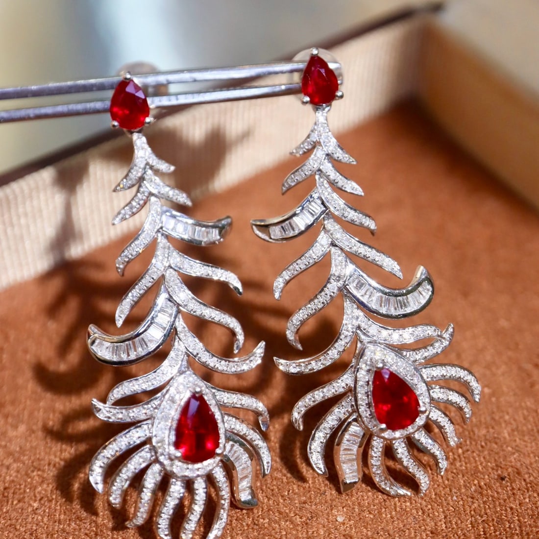 14k Gold 3.13 Ctw Vivid Red Natural Ruby & Diamond Earrings - 5
