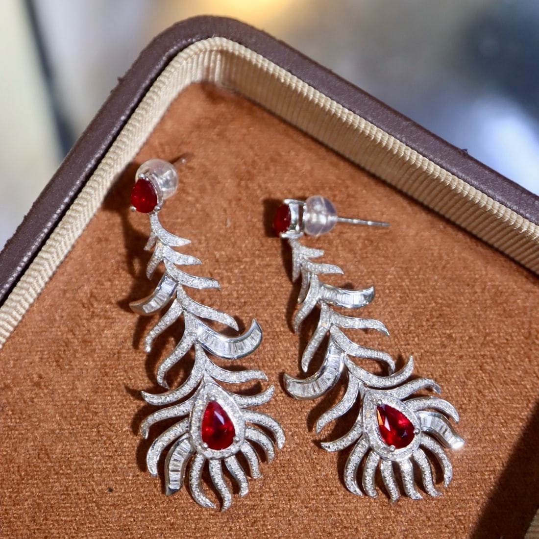 14k Gold 3.13 Ctw Vivid Red Natural Ruby & Diamond Earrings - 6