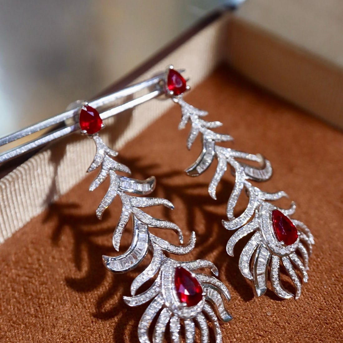 14k Gold 3.13 Ctw Vivid Red Natural Ruby & Diamond Earrings - 7