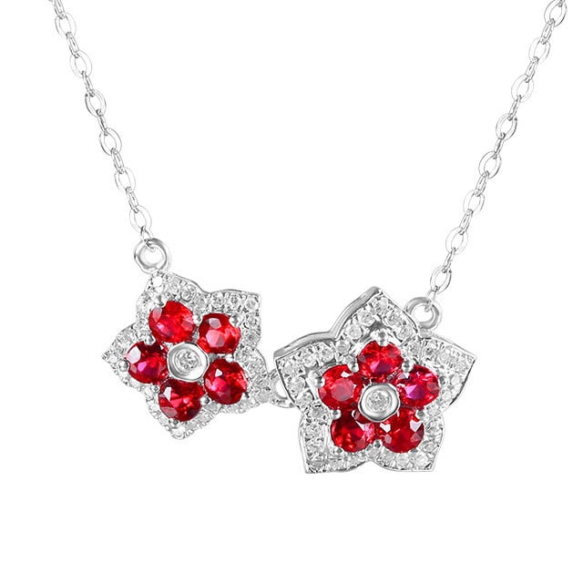 14k Gold 0.82 Ctw Natural Ruby & Diamond Necklace - 5