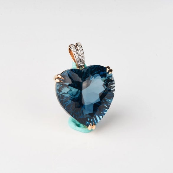 14k Gold 21.82 Ct Natural Topaz & Diamond Pendant( Without Chain ) - 8