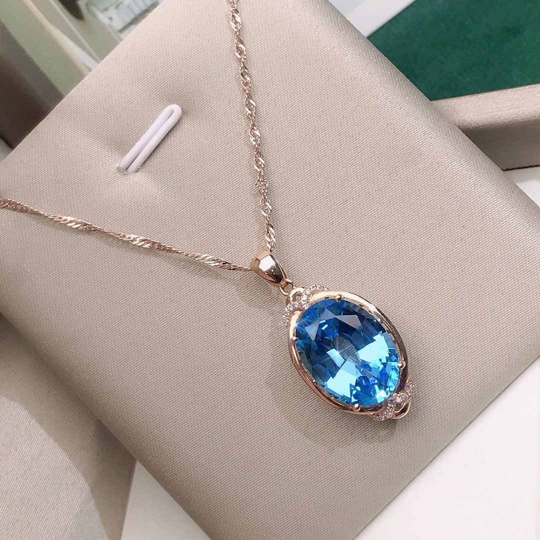 14k Gold 9.75 Ctw Natural Topaz & Diamond Pendant( Without Chain ) - 3