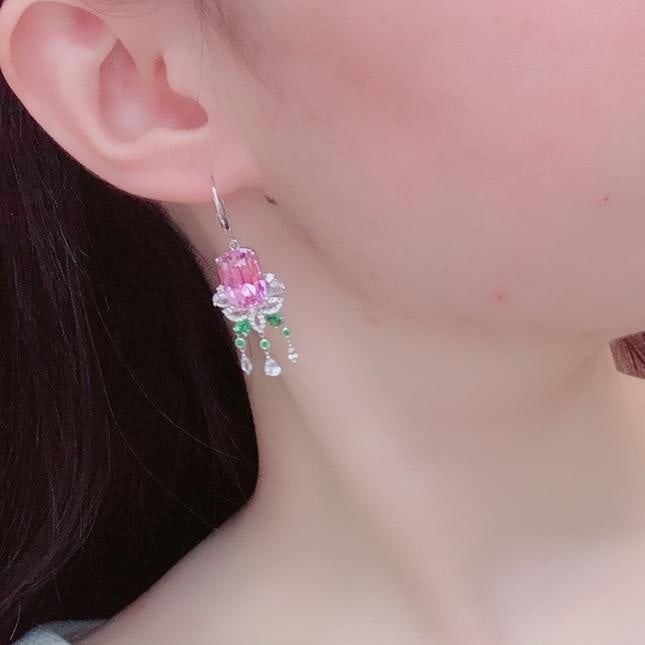 14k Gold 19.74 Ctw Natural Kunzite & Sapphire Earrings - 2