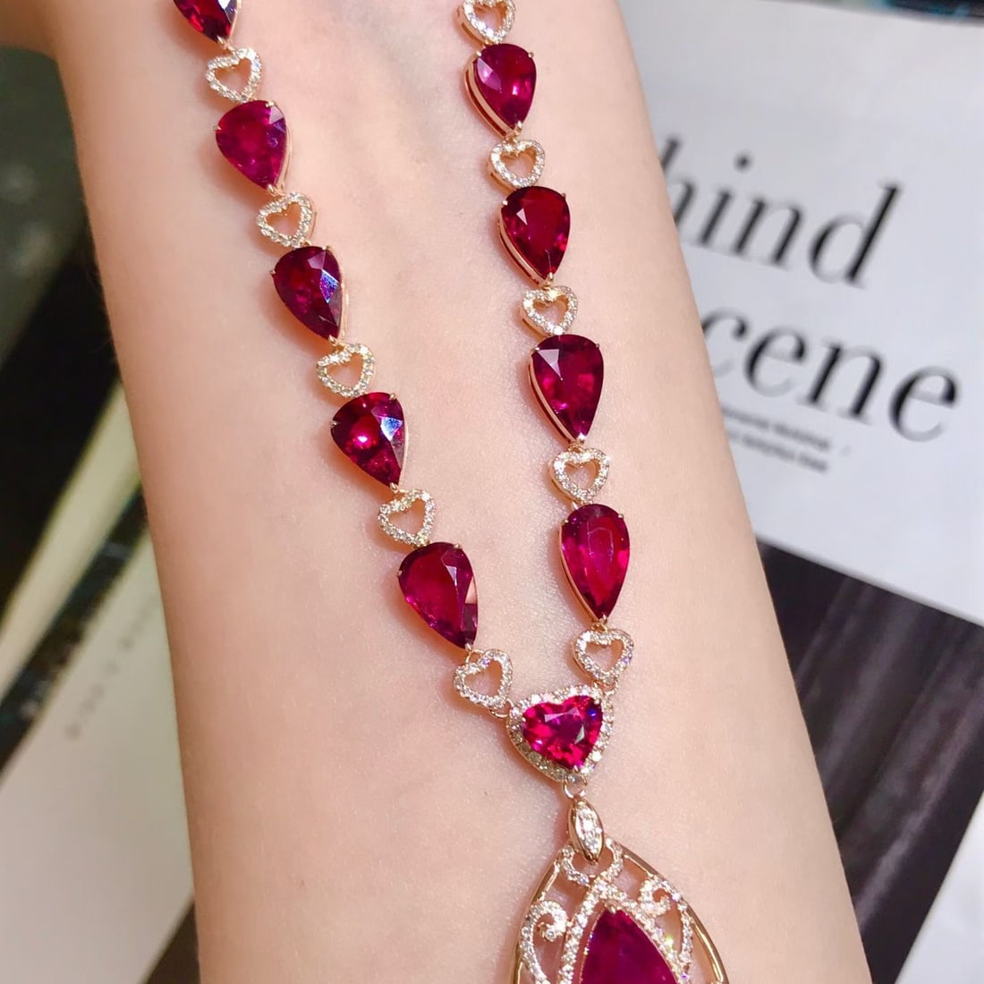 14k Gold 15 Ct Natural Tourmaline & Diamond Necklace - 5