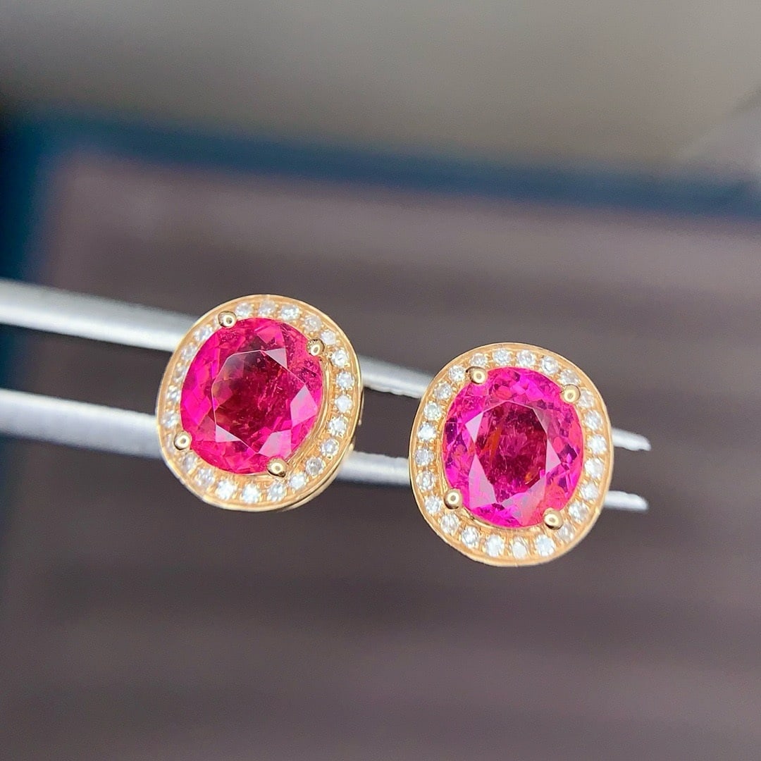 14k Gold 1.8 Ct Natural Tourmaline & Diamond Earrings - 6