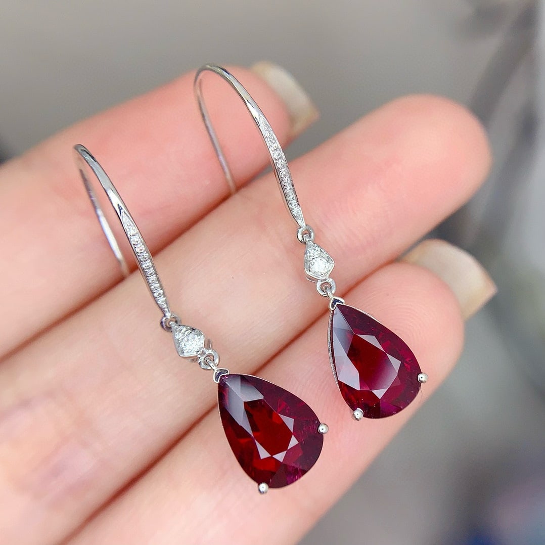 14k Gold 4.8 Ct Natural Tourmaline & Diamond Earrings - 2