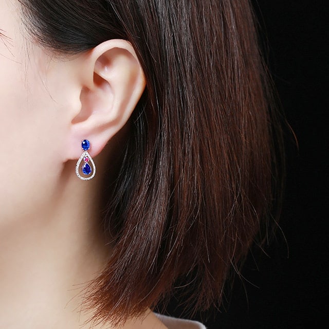 14k Gold 1.71 Ctw Natural Sapphire & Diamond Earrings - 6