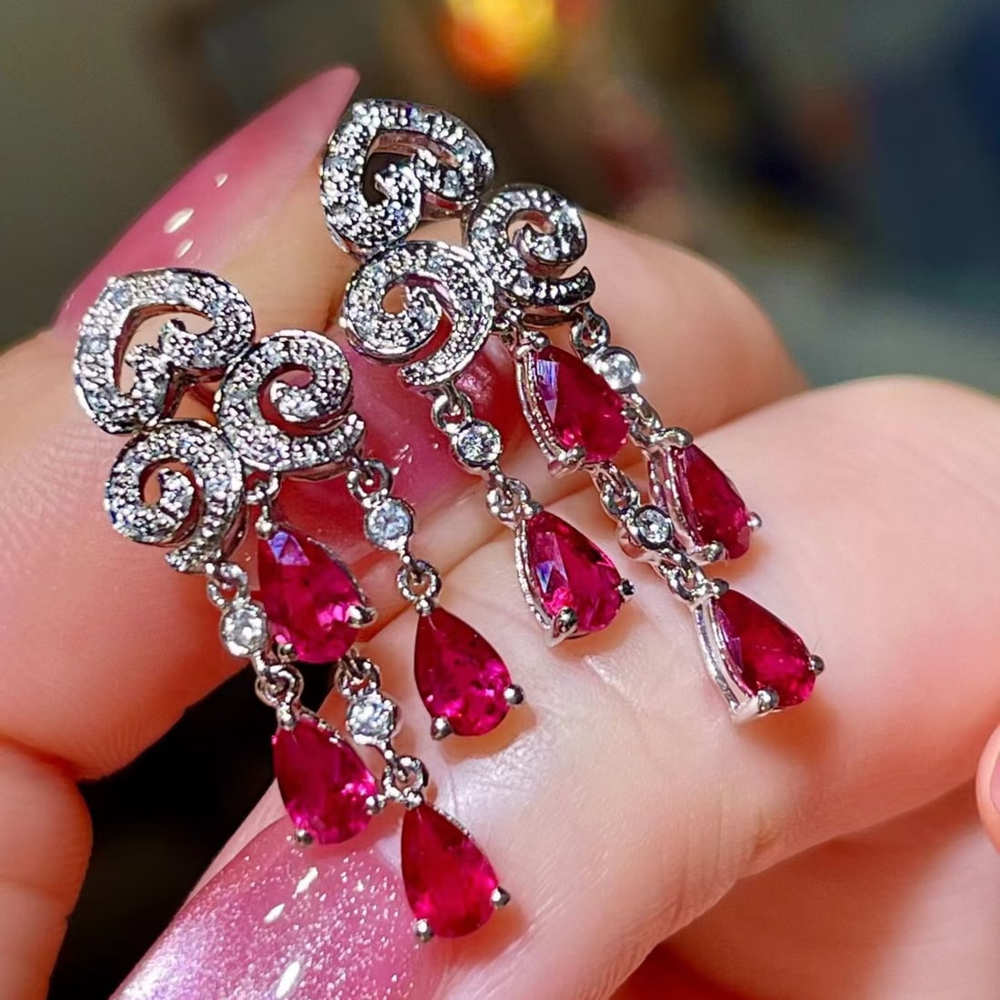 14k Gold 2.18 Ctw Natural Ruby & Diamond Earrings - 2