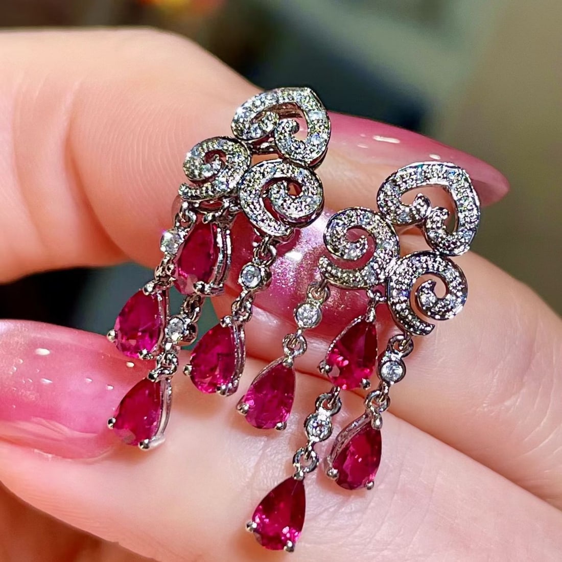 14k Gold 2.18 Ctw Natural Ruby & Diamond Earrings - 3