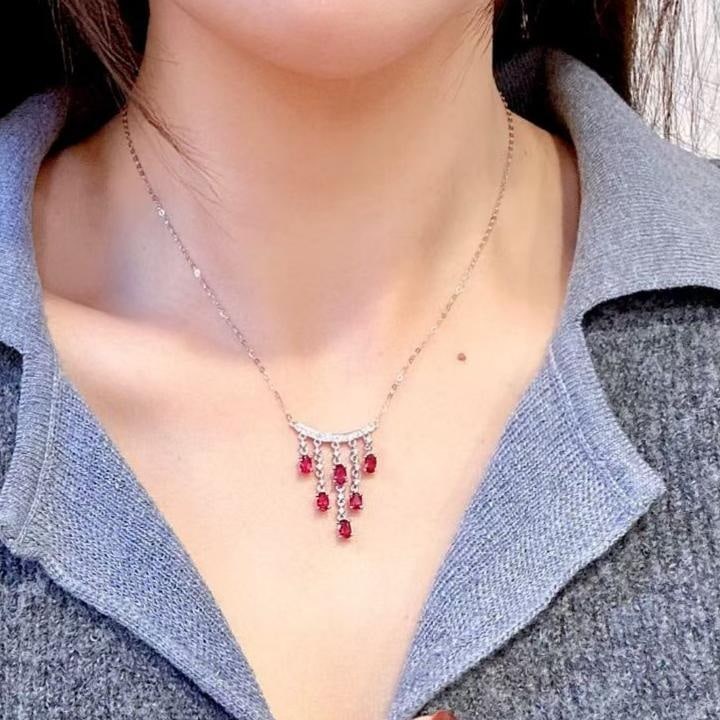 14k Gold 2.17 Ctw Natural Ruby & Diamond Necklace - 4