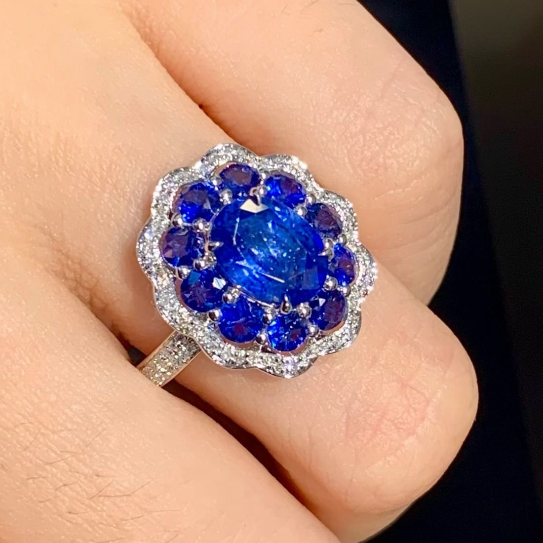 14k Gold 3.28 Ct Natural Sapphire & Diamond Ring - 5