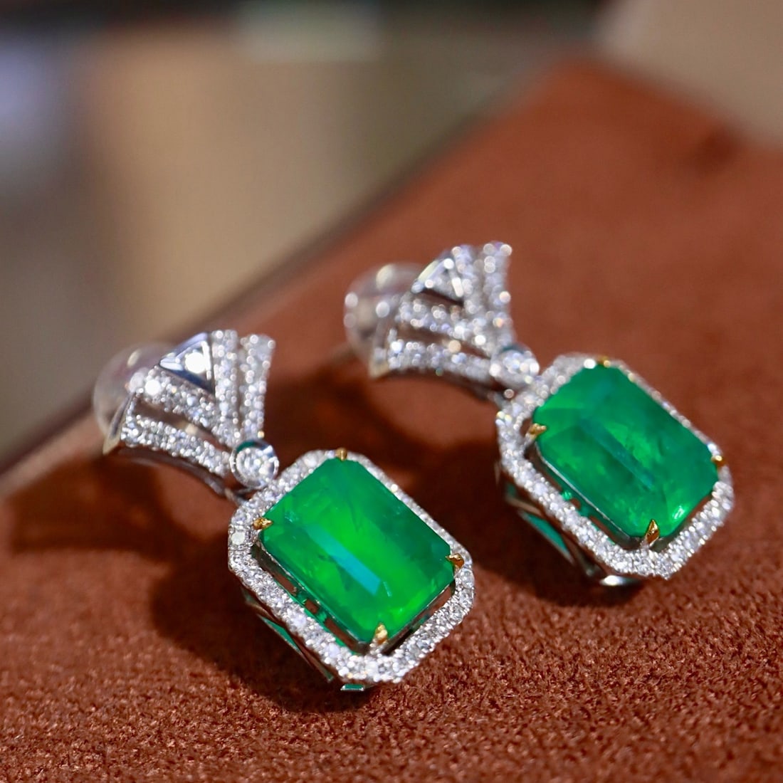 14k Gold 3.61 Ctw Natural Emerald & Diamond Earrings - 2